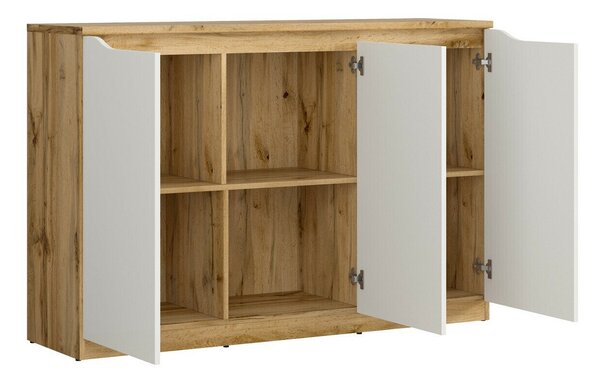 Bufet Avifera 101, Stejar Wotan, Alb lucios, PAL laminat, 92x135x40cm, 47 kg