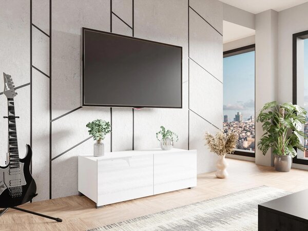 Comodă TV Remus I, Alb lucios, Alb, PAL laminat, 37x100x43cm, 17 kg