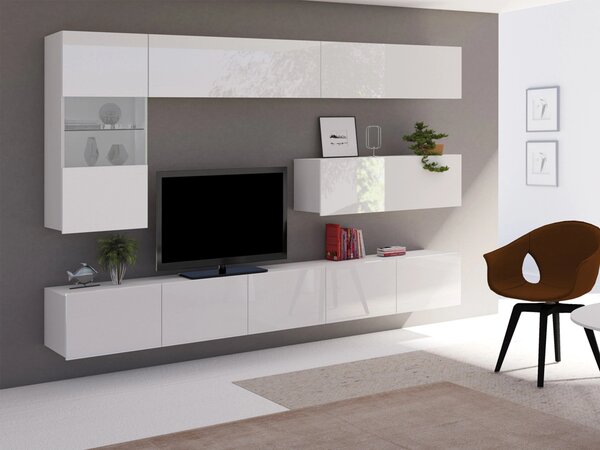 Set de living Remus IV, Alb, Alb lucios, PAL laminat, Sticlă călită, 106 kg