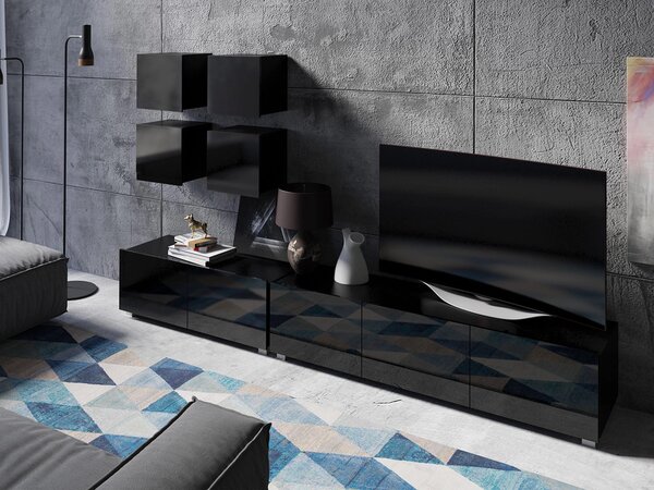 Set de living Remus XVIII, Negru, Negru lucios, PAL laminat, 62 kg