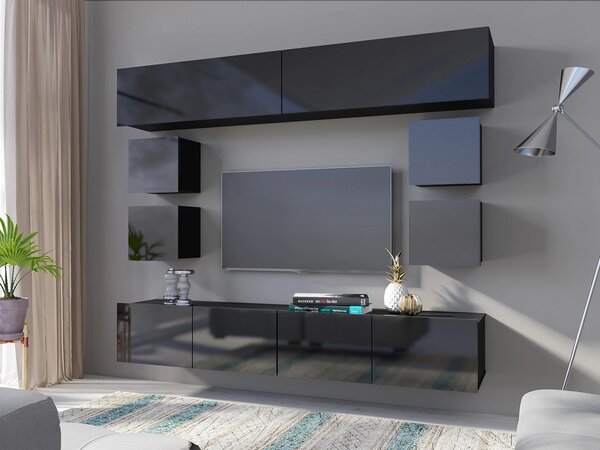 Set de living Remus XVI, Negru, Negru lucios, PAL laminat, 81 kg
