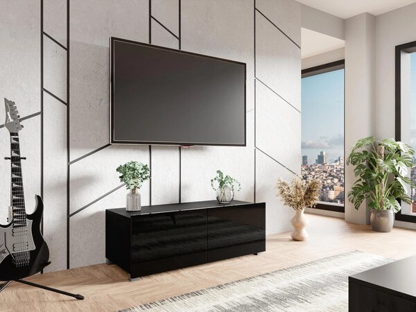 Comodă TV Remus I, Negru lucios, Negru, PAL laminat, 37x100x43cm, 17 kg