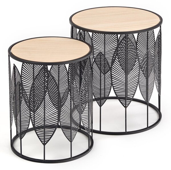 Set măsuțe laterale Houston 974, Maro deschis, Negru, Metal, 45cm, 4.7 kg