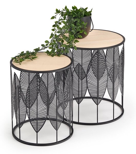 Set măsuțe laterale Houston 974, Maro deschis, Negru, Metal, 45cm, 4.7 kg