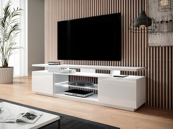 Comodă TV Figura, Alb, Alb lucios, PAL laminat, MDF, 56x180x40cm, 57 kg