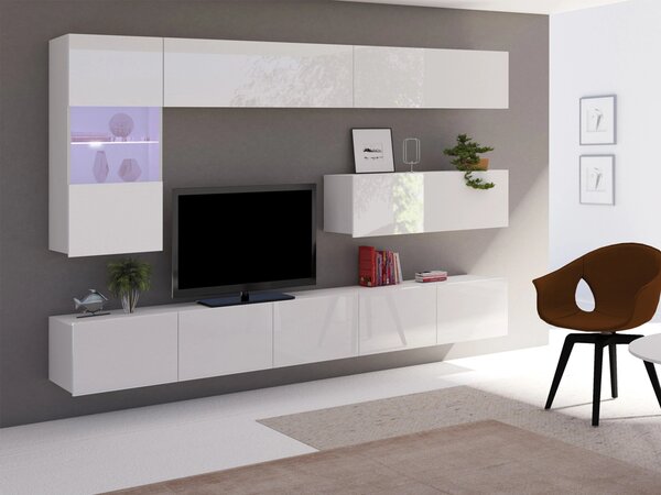 Set de living Remus IV, Alb, Alb lucios, PAL laminat, Sticlă călită, 106 kg