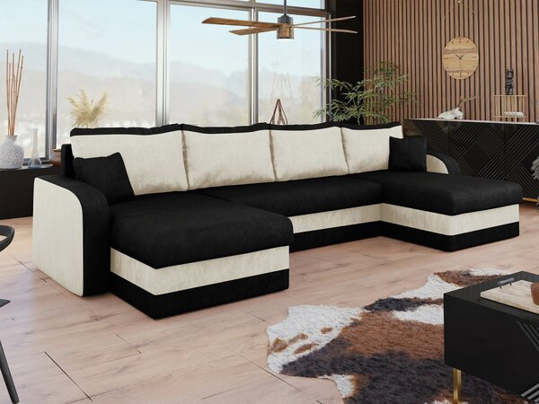 Colțar Comfivo Melissa IV, Funcția de dormit, Spațiu de depozitare, 304x140x80cm, 140.5 kg, Picioare: Plastic