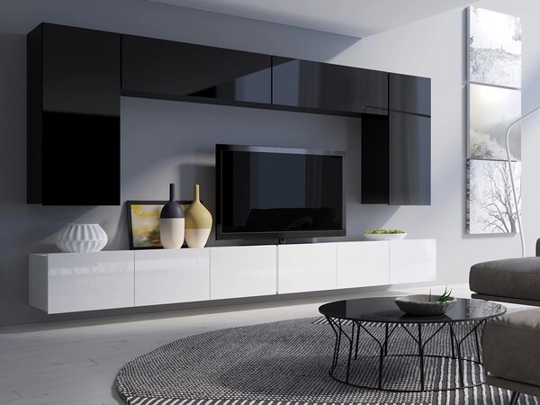 Set de living Remus XIII, Negru, Negru lucios, Alb, Alb lucios, PAL laminat, 116 kg