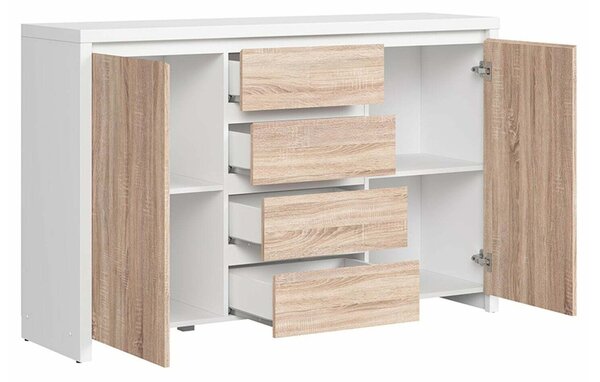 Comodă Nolroma 103, Alb, Stejar Sonoma, PAL laminat, 92x144x41cm, 57 kg