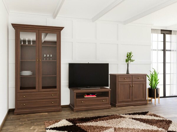 Set de living Vendore 124, Castan, Sticlă călită, PAL laminat