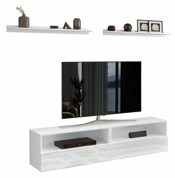 Comodă TV Fraga, Alb, Alb lucios, PAL laminat, MDF, 40x172x38cm, 43.29 kg