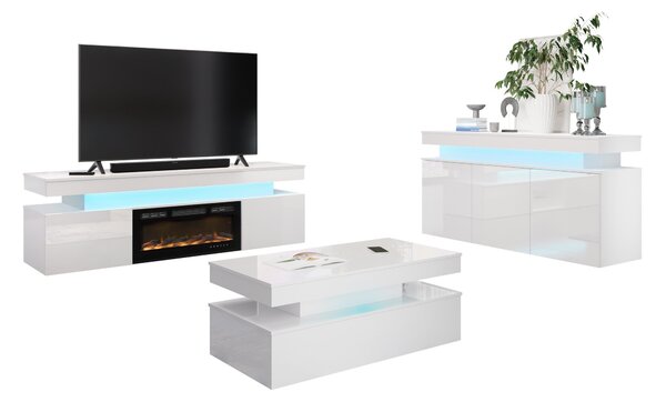 Set de living Monfero I, Alb lucios, Alb, PAL laminat, MDF