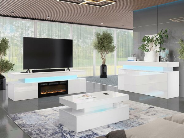 Set de living Monfero I, Alb lucios, Alb, PAL laminat, MDF