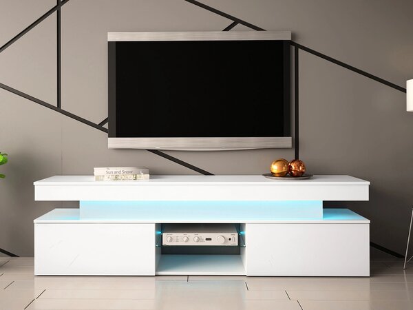 Comodă TV Monfero, Alb, Alb lucios, MDF, PAL laminat, 54x190x39cm, 49 kg
