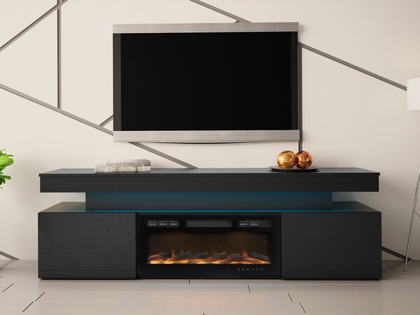 Comodă TV Monfero I, Negru lucios, Negru, MDF, PAL laminat, 59x190x41cm, 58.8 kg