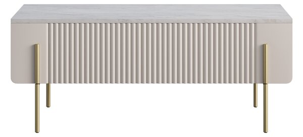 Măsuță de cafea Malmi 100 cm cu sertare - kaszmir / crema bianca / picioare aurii