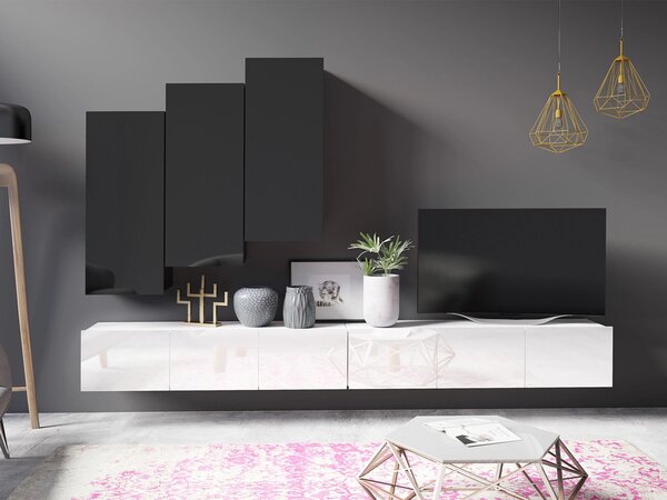 Set de living Remus XX, Alb, Alb lucios, Negru, PAL laminat, 107 kg