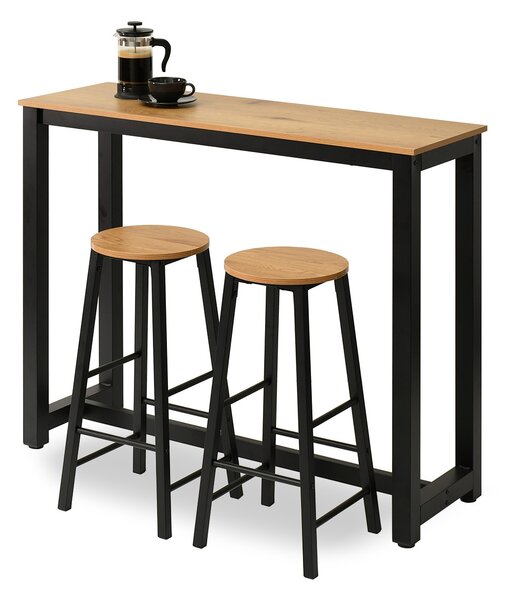 Set masă scaune pentru sufragerie Remma (stejar + negru) (pentru 2 persoane). Promo -17%. 1111874