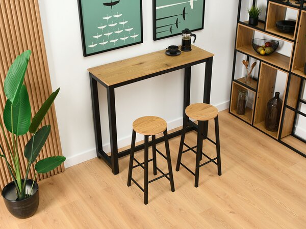 Set masă scaune pentru sufragerie Remma (stejar + negru) (pentru 2 persoane). Promo -17%. 1111874