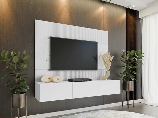 Set de living Comfivo Salix, Marmură albă, Alb, PAL laminat, 150x180x38cm, 51.5 kg