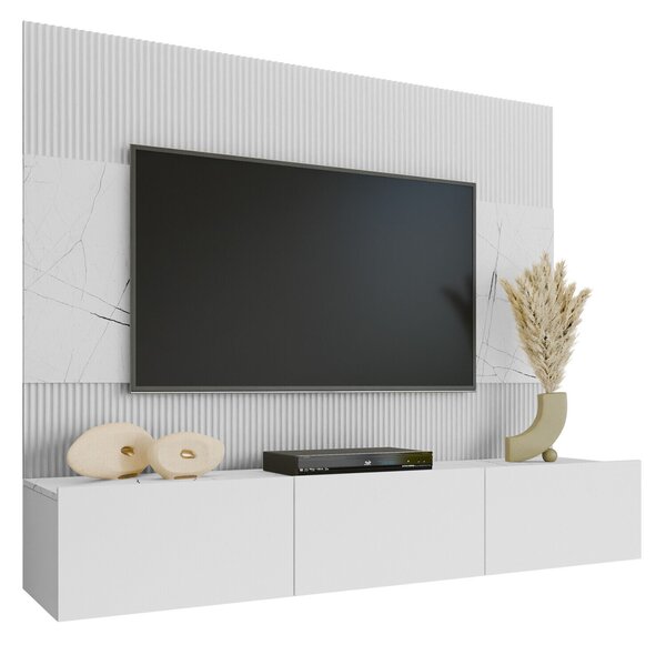 Set de living Comfivo Salix, Marmură albă, Alb, PAL laminat, 150x180x38cm, 51.5 kg