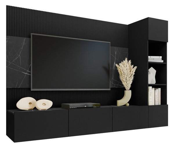 Set de living Comfivo Salix II, Negru, Marmură neagră, PAL laminat, 150x220x38cm, 77.5 kg