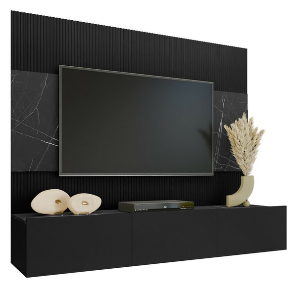 Set de living Comfivo Salix, Negru, Marmură neagră, PAL laminat, 150x180x38cm, 51.5 kg