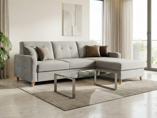 Colțar Boston 602, Funcția de dormit, Gri, Spațiu de depozitare, 223x161x83cm, 105 kg, Picioare: Lemn