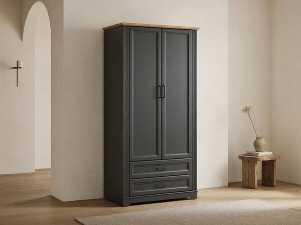 Dulap Sorcavi 112, Stejar artizan, Grafit, 200x100x54cm, 83.4 kg, Uși dulap: Cu balamale, Numărul de rafturi: 1, Numărul de rafturi: 1