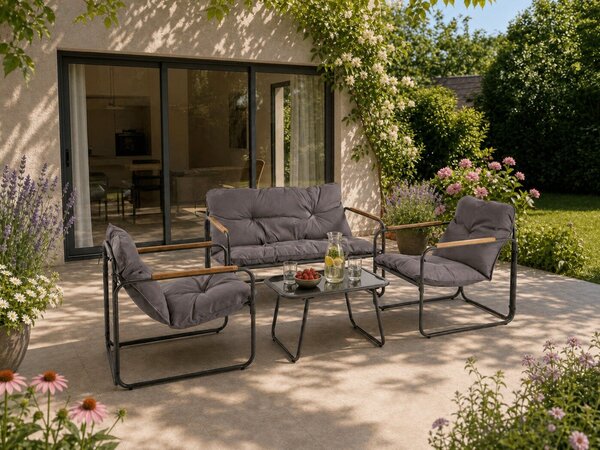 Set mobilier de exterior Houston 1996, Gri, Negru, Metal, 30.8 kg