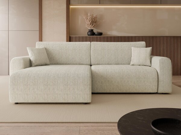 Colțar Luxum, Funcția de dormit, Spațiu de depozitare, 245x145x82cm, 100 kg, Picioare: Plastic