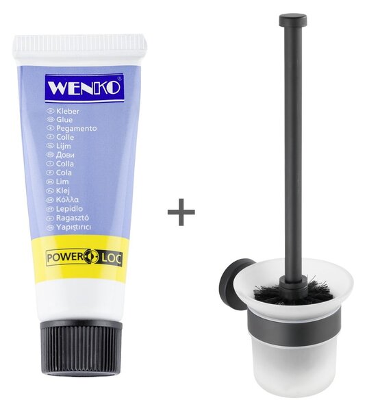 Perie de WC negru-mat autoadezivă din sticlă Bosio – Wenko