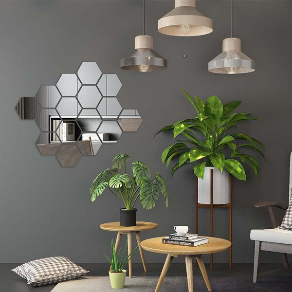 Set Oglinzi Decorative Acrilice Design Hexagon Silver M SizeLuxury Home 24 bucati/set
