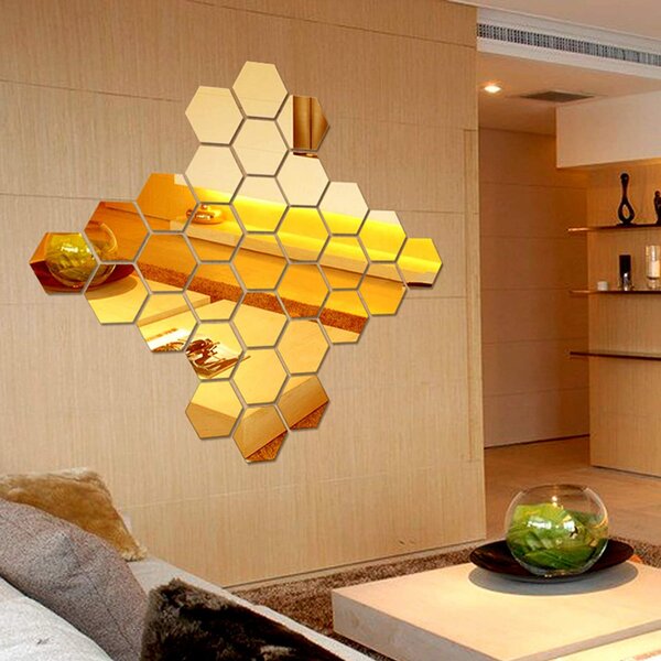 Set Oglinzi din PVC Design Hexagon Gold M Size - Oglinzi Decorative Acrilice Luxury Home 12 bucati/set