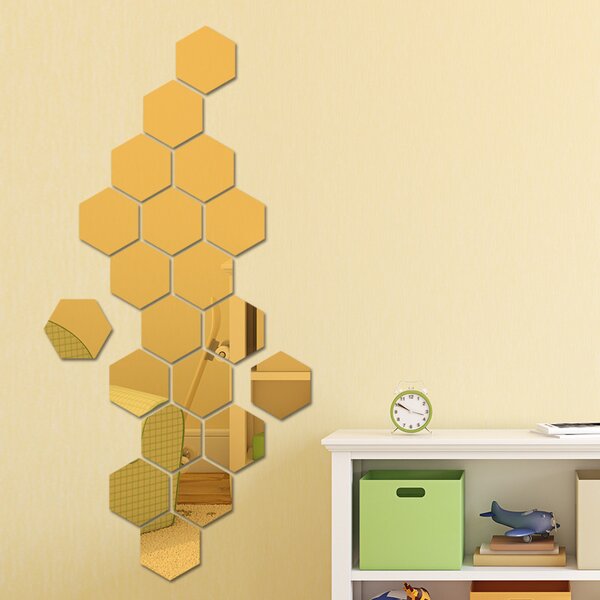 Set Oglinzi din PVC Design Hexagon Gold M Size - Oglinzi Decorative Acrilice Luxury Home 12 bucati/set