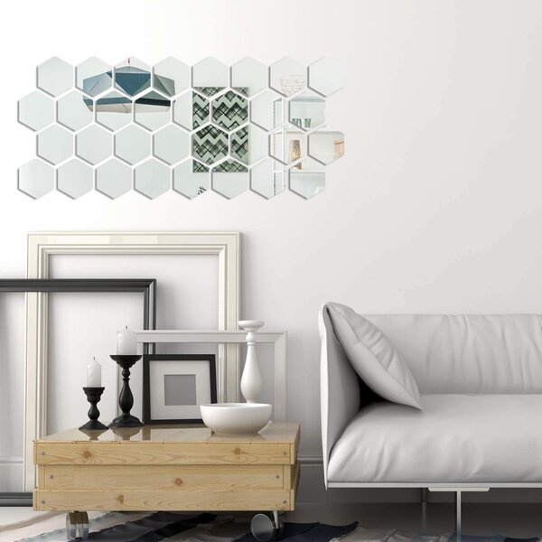 Set Oglinzi din PVC Design Hexagon Silver M Size - Oglinzi Decorative Acrilice Luxury Home 12 bucati/set
