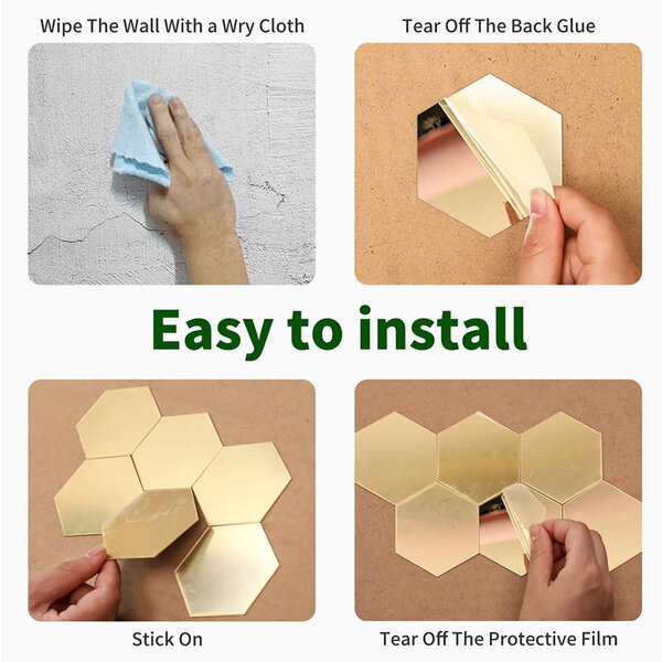 Set Oglinzi din PVC Design Hexagon Gold M Size - Oglinzi Decorative Acrilice Luxury Home 12 bucati/set