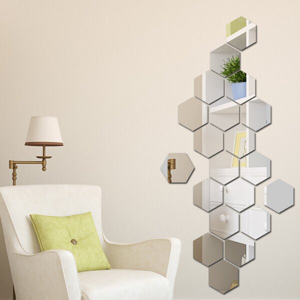 Oglinda Decorative Acrilica Design Hexagon Silver M Size 1 bucata
