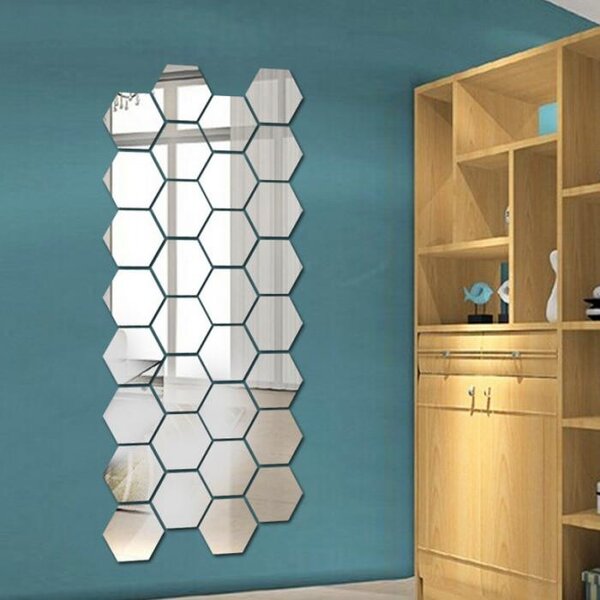 Set Oglinzi Decorative Acrilice Design Hexagon Silver M SizeLuxury Home 24 bucati/set