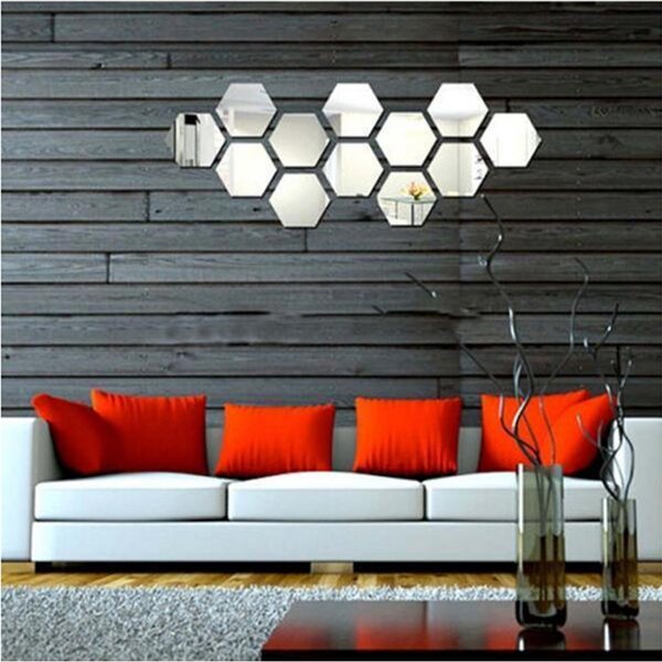 Set Oglinzi Decorative Acrilice Design Hexagon Silver XXL Diagonala 18 cm - Set 12 buc