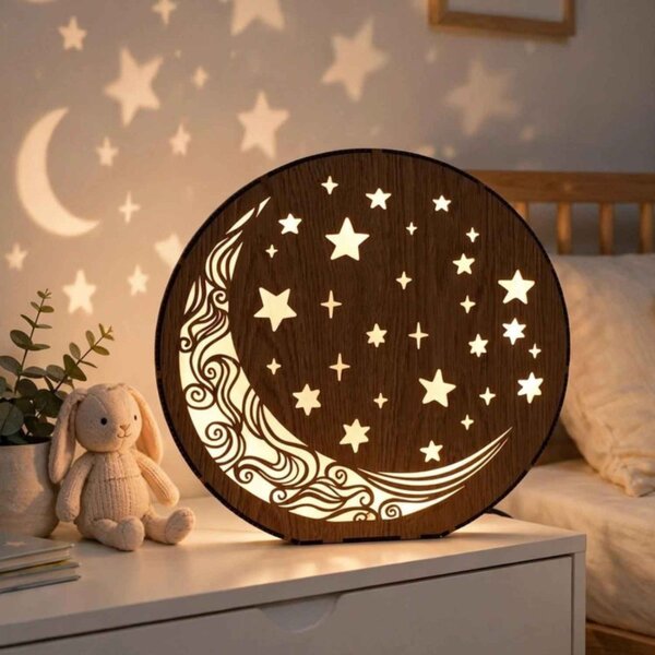 Lampă de masă din lemn Lună și stele | AURA