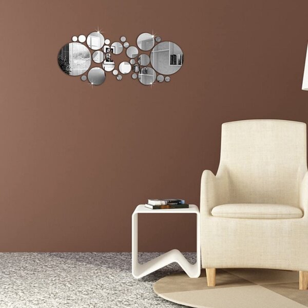 Set Oglinzi Design 3D SILVER ROUND - Oglinzi Decorative Acrilice Luxury Home 30 buc/set