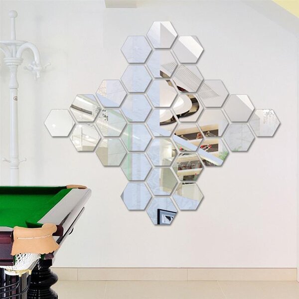 Set Oglinzi Acrilice Design Hexagon - Oglinzi Decorative XL Size Silver Luxury Home 12 bucati/set