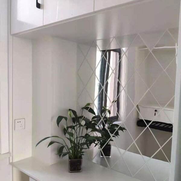 Set 58 Oglinzi Acrilice din PVC - Diamant Romb Sticker Auto-adeziv Decorativ pentru Baie Living si Bucatarie 100 x 100 cm