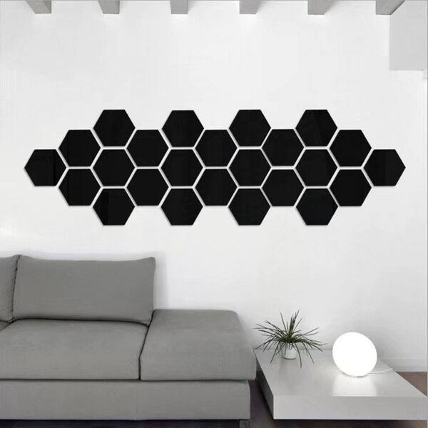 Set Oglinzi Acrilice Design Hexagon - Oglinzi Decorative XL Size Black Luxury Home 12 bucati/set