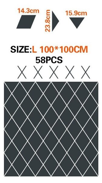 Set 58 Oglinzi Acrilice din PVC - Diamant Romb Sticker Auto-adeziv Decorativ pentru Baie Living si Bucatarie 100 x 100 cm