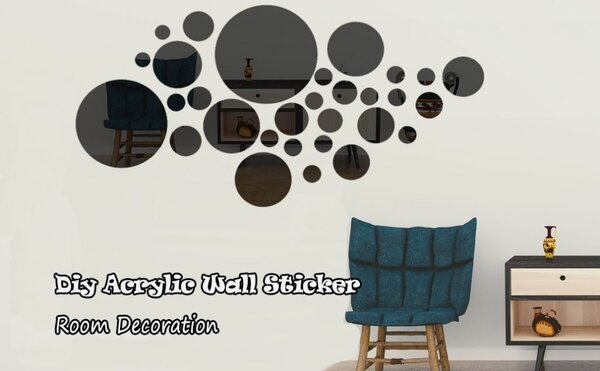 Set Oglinzi Design 3D ROUND BLACK - Oglinzi Decorative Acrilice Luxury Home 26 buc/set