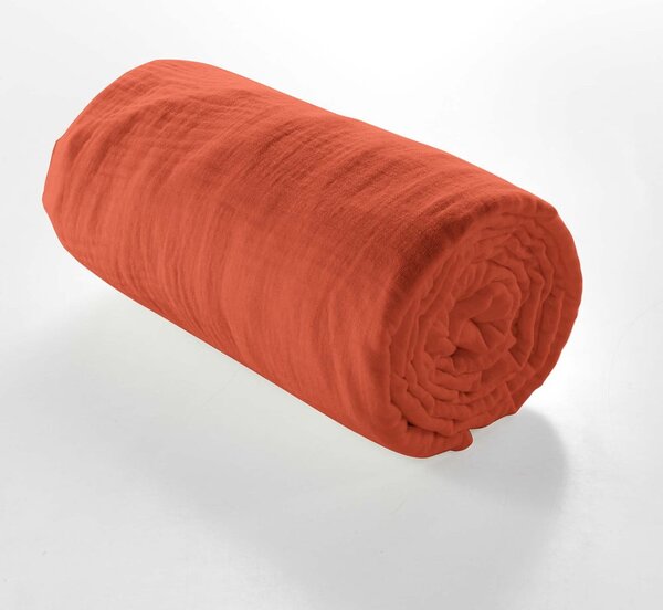 Cearceaf cărămiziu din muselină cu elastic 160x200 cm Angelia – douceur d'intérieur