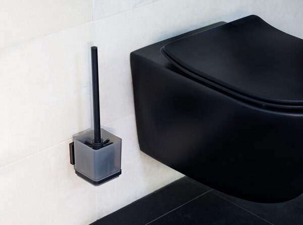 Perie de WC neagră autoadezivă din plastic Quadro – Wenko