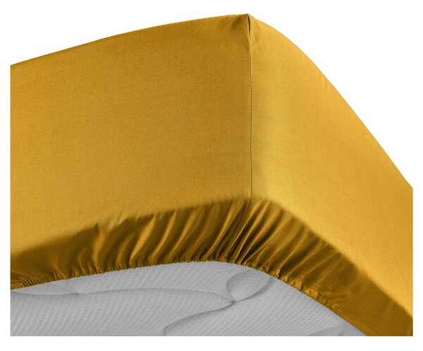 Cearceaf galben din bumbac percal cu elastic 180x200 cm Percaline – douceur d'intérieur